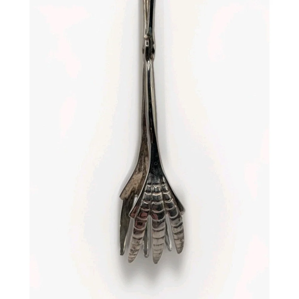 Vintage EP‎ Zinc Silverplate Scissor Tongs Ornate Scroll Handles Dramatic Claws